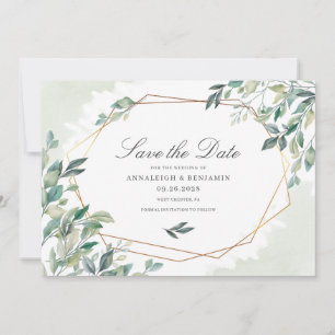 Modern Eucalyptus Greenery Guld Geometric Bröllop Spara Datumet