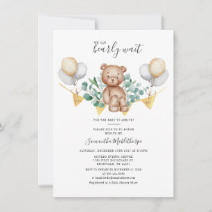 Modern Eucalyptus Greenery Löv Bear Baby Shower Inbjudningar