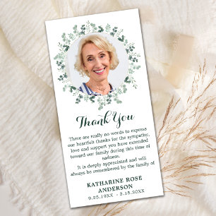 Modern Eucalyptus Greenery Memorial Photo Funeral Tack Kort