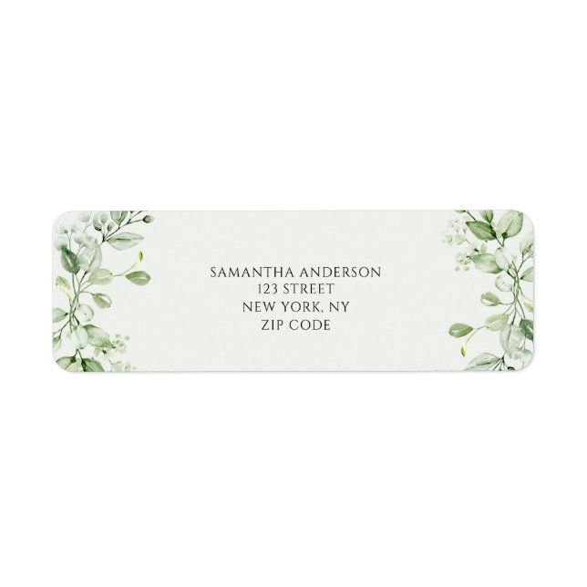 Modern Eucalyptus Greenery Returadress Etikett (Framsidan)