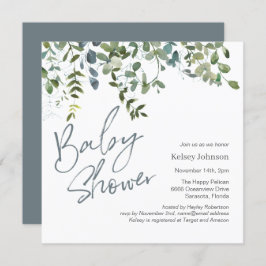 Modern Eucalyptus Greenery Script Baby Shower Inbjudningar
