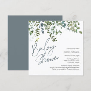 Modern Eucalyptus Greenery Script Baby Shower Inbjudningar