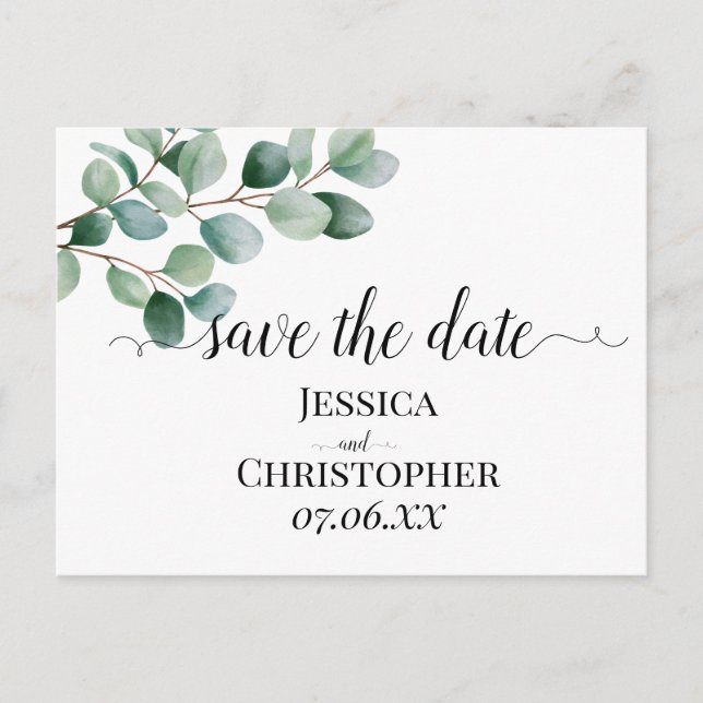Modern Eucalyptus Greenery Wedding Meddelande Vykort (Framsida)