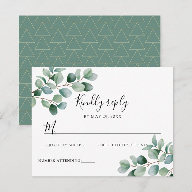 Modern Eucalyptus Greenery Wedding OSA Kort (Fram/baksida)