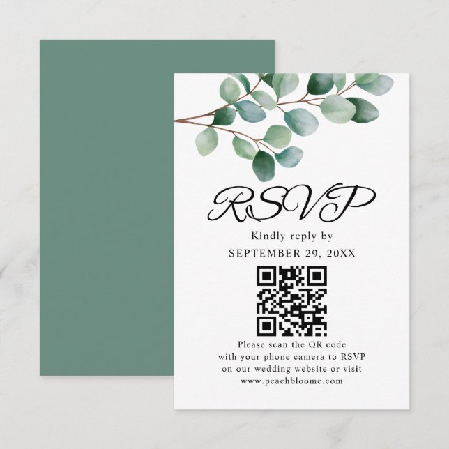 Modern Eucalyptus Greenery Wedding OSA Kort (Fram/baksida)