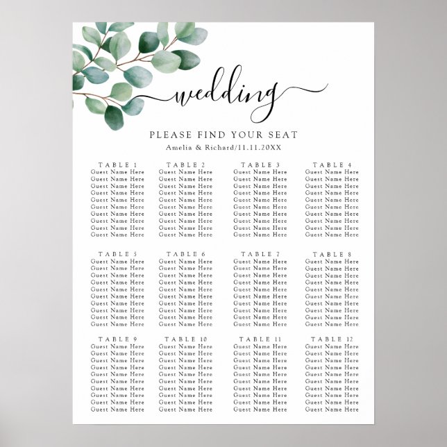 Modern Eucalyptus Greenery Wedding Poster (Framsidan)
