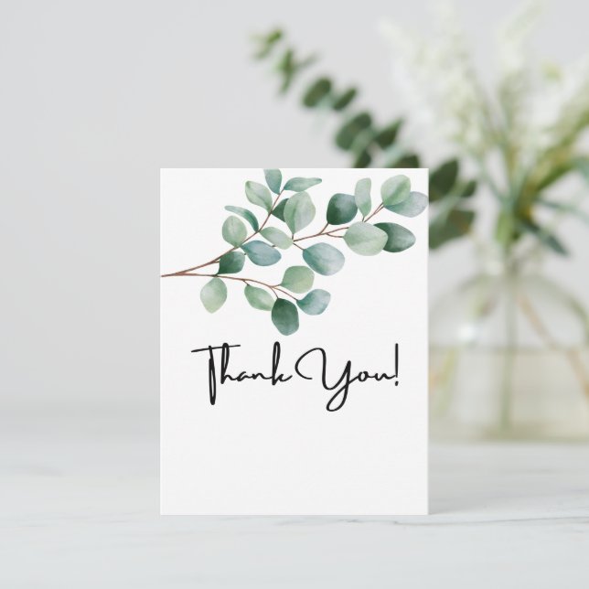 Modern Eucalyptus Greenery Wedding Tack Kort (Stående Fram)
