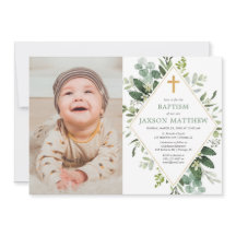 Modern eucalyptus grönt guld baptism foto