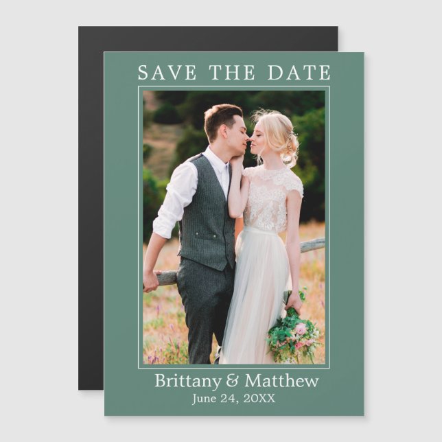 Modern Eucalyptus Grönt Magnetic Save Date (Fram/baksida)