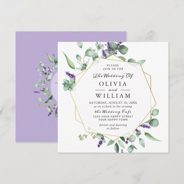 Modern Eucalyptus Lavender Geometric Ram Bröllop Inbjudningar (Fram/baksida)