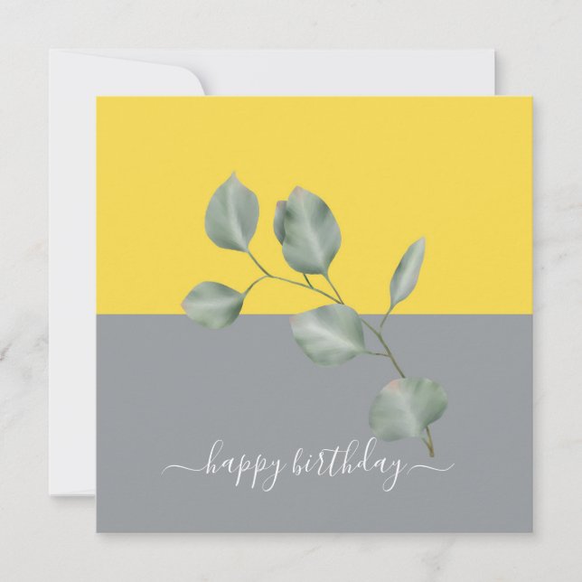 Modern Eucalyptus Löv Colorblock Birthday Kort (Framsida)