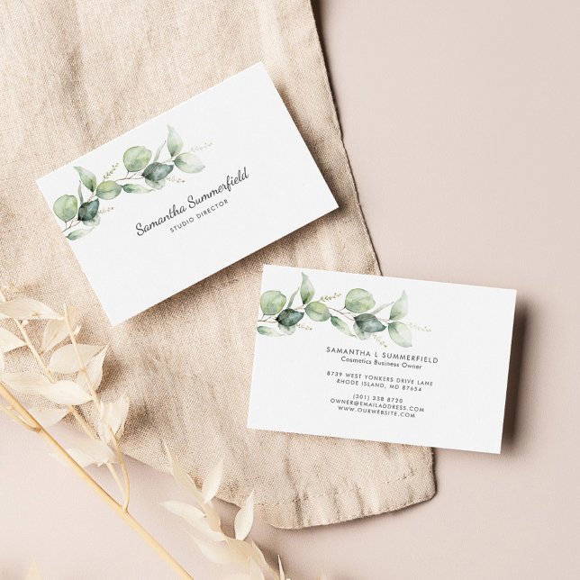 Modern Eucalyptus Minimalist-skript för Elegant Visitkort (Eucalyptus Minimalist Business Card)
