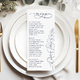 Modern Eucalyptus Navy Blue & White Wedding Dinner Meny