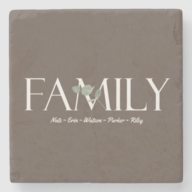 Modern Eucalyptus Personlig Family Namn Stenunderlägg (Framsidan)