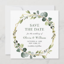 Modern Eucalyptus PHOTO Bröllop spara datum Boho