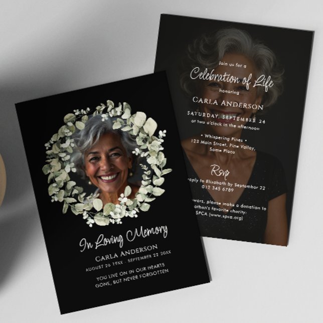 Modern Eucalyptus Photo Funeral/Memorial Inbjudningar (Skapare uppladdad)