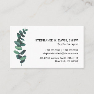 Modern Eucalyptus Psykoterapist-Affärskort Visitkort