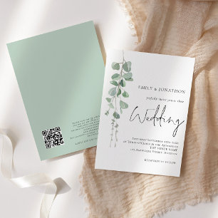 Modern Eucalyptus QR-kodskript Bröllop Inbjudningar