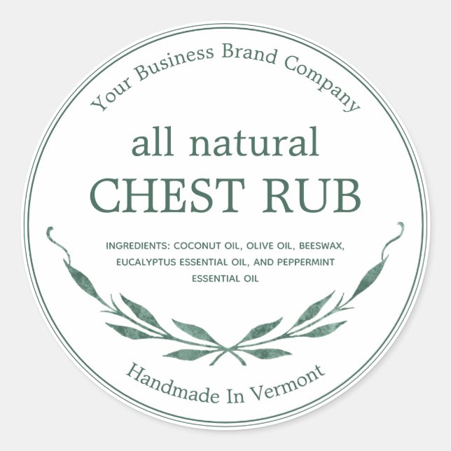 Modern Eucalyptus Rub Salve Ointment-etikett Runt Klistermärke (Framsida)