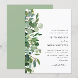 Modern Eucalyptus Sage Greenery Foliage Bröllop Inbjudningar