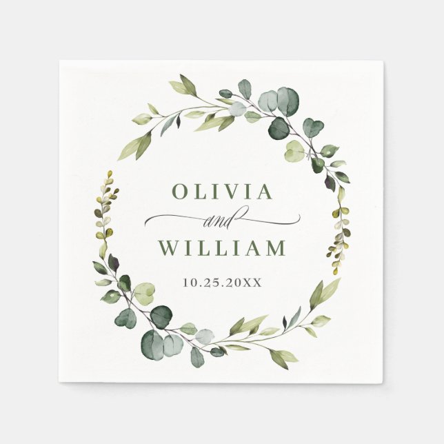 Modern Eucalyptus Wandan Ram Bröllop Papper Boho Pappersservett (Framsidan)