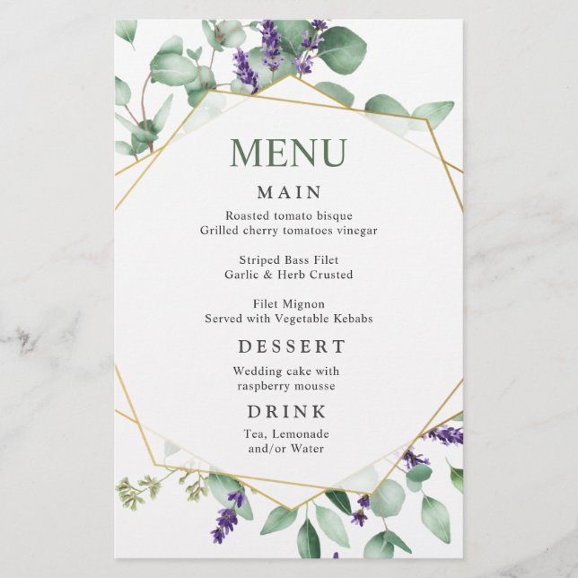 Modern Eucalyptus Watercolor Bröllop Dinner Menu (Framsida)