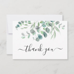 Modern Eucalyptus Watercolor Grönt Foliage Script Tack Kort