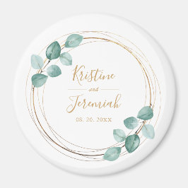 Modern Eucalyptus Watercolor Guld Bröllop Magnet