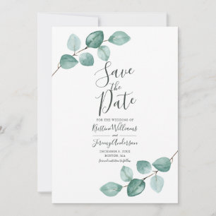 Modern Eucalyptus Watercolor Guld skript Bröllop S Spara Datumet