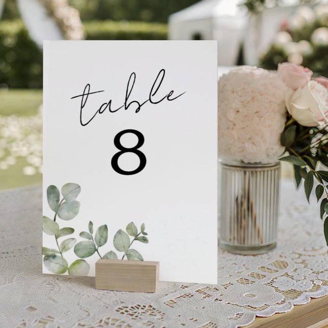Modern Eucalyptus Watercolor Wedding Table Number Bordsnummer (Skapare uppladdad)