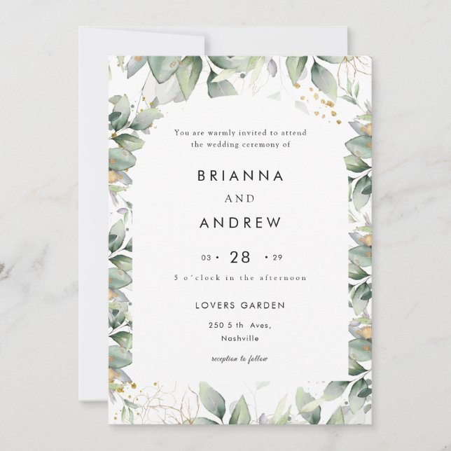 Modern Eucalyptus Wedding Invitation Einladung Inbjudningar (Framsida)