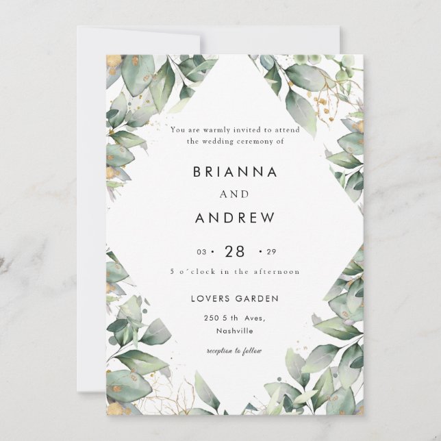 Modern Eucalyptus Wedding Invitation Einladung Inbjudningar (Framsida)