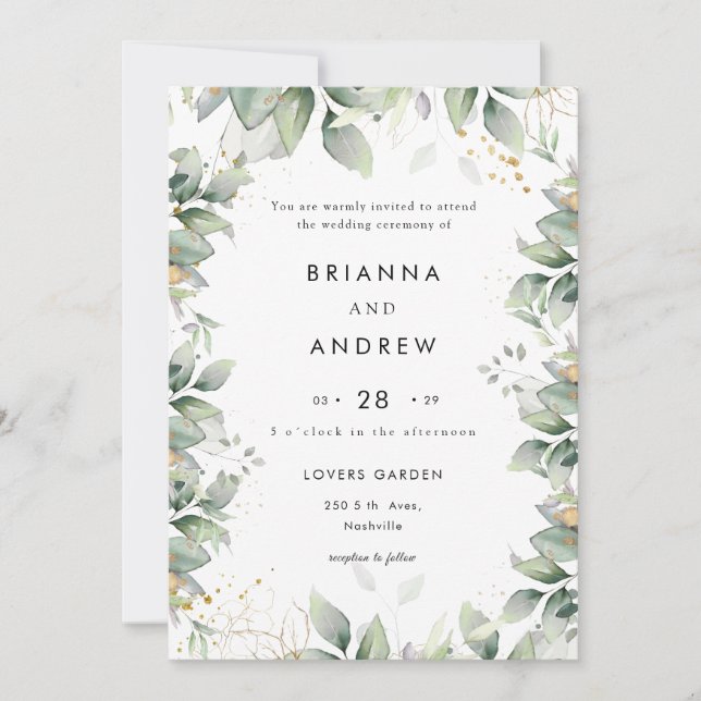 Modern Eucalyptus Wedding Invitation Inbjudningar (Framsida)