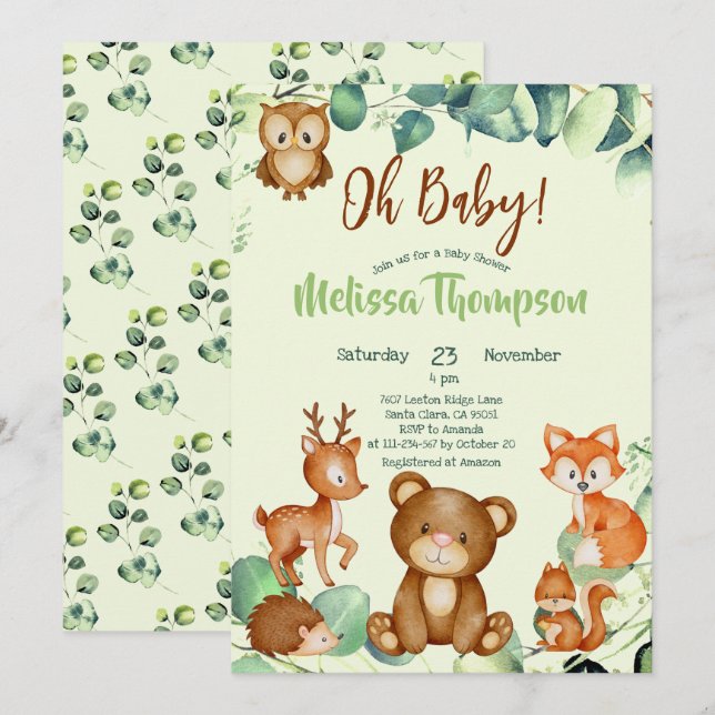 Modern Eucalyptus Woodland Animals Forest Friends Inbjudningar (Fram/baksida)