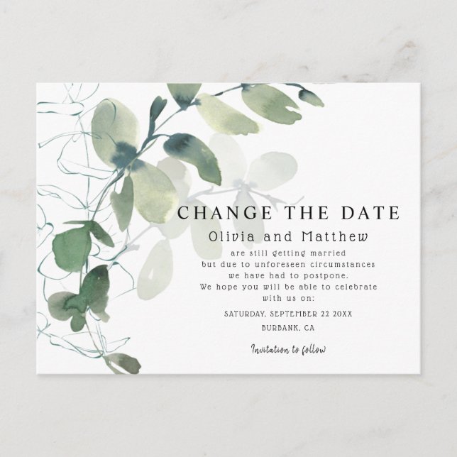 Modern eukalyptus Ändra datummeddelande Vykort (Framsida)