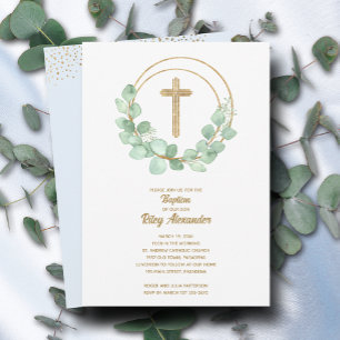 Modern eukalyptus Boy Baptism Inbjudningar