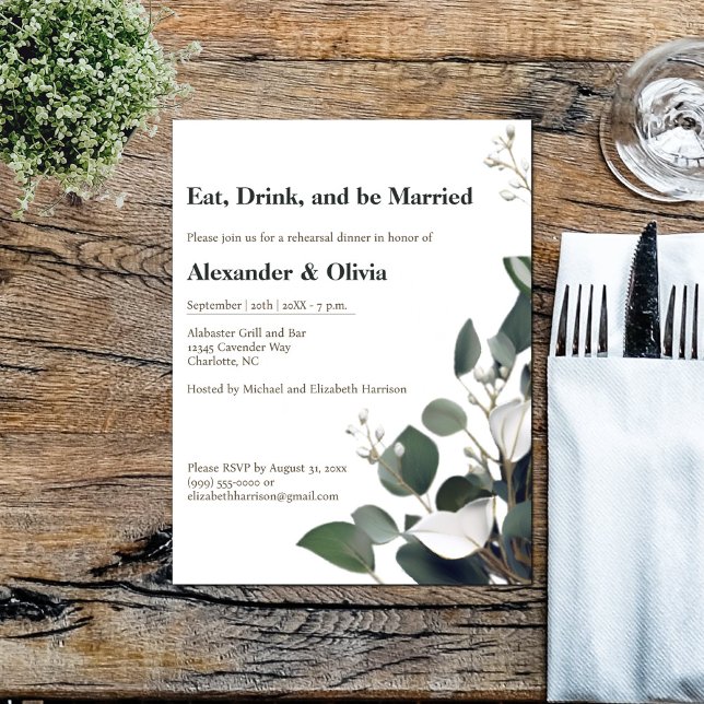Modern eukalyptus Bröllop Rehearsal Dinner Inbjudningar (Modern Eucalyptus Wedding Rehearsal Dinner Invitation)