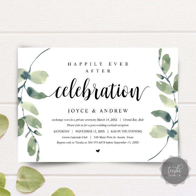 Modern Eukalyptus, Bröllopsfirande Inbjudningar (Wedding Elopement Dinner, Party, Celebration Invitation card, Modern Eucalyptus, Downloadable)