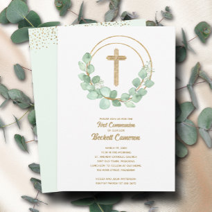 Modern eukalyptus First Communion Inbjudningar