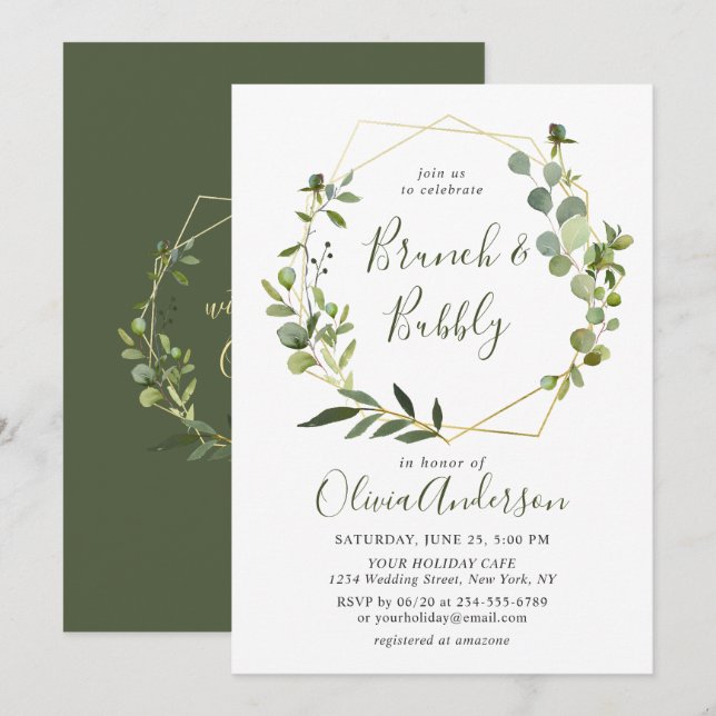 Modern Eukalyptus Geometrisk Ram Brunch & Bubbly Inbjudningar (Fram/baksida)