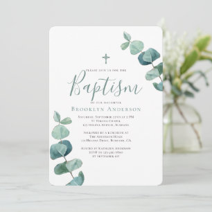 Modern eukalyptus Greenery Baptism-inbjudan Inbjudningar