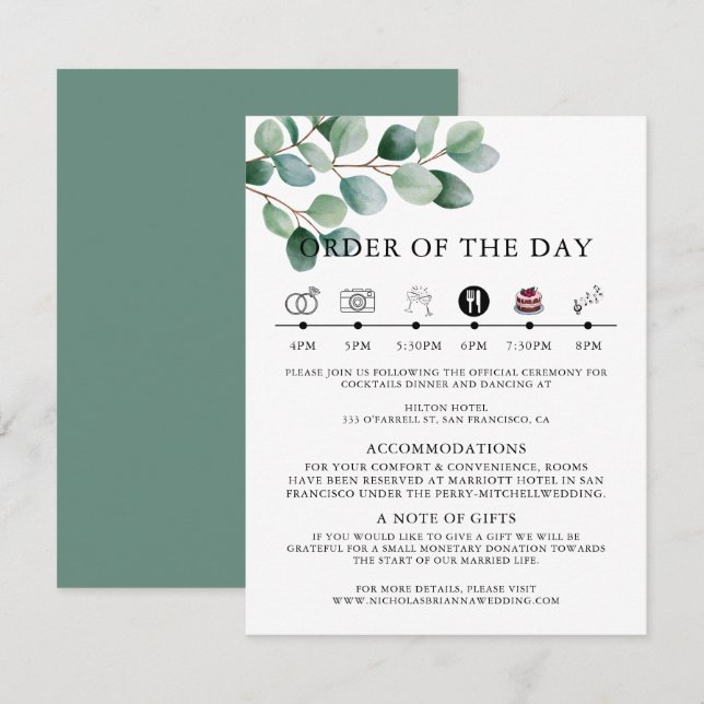 Modern Eukalyptus Grönska Bröllop Tilläggskort (Fram/baksida)