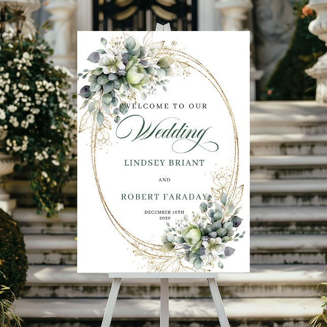 Modern Eukalyptus Grönska Bröllops Välkomstskylt Poster (Modern Eucalyptus Greenery Wedding Welcome Sign)