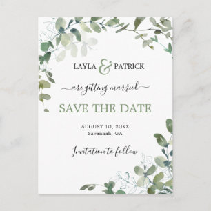Modern Eukalyptus Grönska Save The Date Vykort