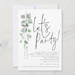 Modern eukalyptus Lets Party 21:a födelsedag Inbjudningar