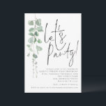 Modern eukalyptus Lets Party 21:a födelsedag Inbjudningar<br><div class="desc">Modern eukalyptus gör Party 21:a födelsedagen. Ett budgetmässigt prist mindre än 4, 5 x 5, 6 tum alternativ. Finns i ett SEMI GLOSS 110 lb-kort LAGRAR som är standardalternativet (rekommenderas för inbjudningar, liknande ett vykort) ELLER ett SATIN AVSLUTAR 80 lb PAPPER LAGRAR (perfekt för höljen). Minimalistiskt botaniskt stil, där vattenfärgsblad...</div>