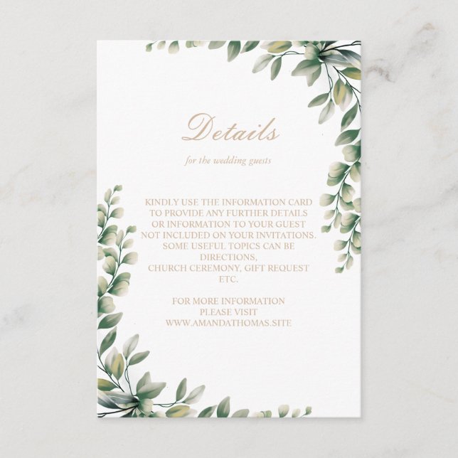 Modern eukalyptus löv elegant bröllop tilläggskort (Framsida)