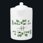 Modern eukalyptus Löv Monogram Namn Tea Party<br><div class="desc">Modern Eucalyptus Löv Tea Party Tekanna</div>