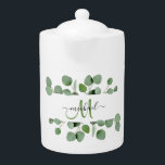 Modern eukalyptus Löv Monogram Namn Tea Party<br><div class="desc">Modern Eucalyptus Löv Tea Party Tekanna</div>