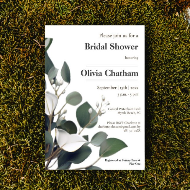 Modern eukalyptus-Möhippa Inbjudningar (Modern Eucalyptus Bridal Shower Invitation)